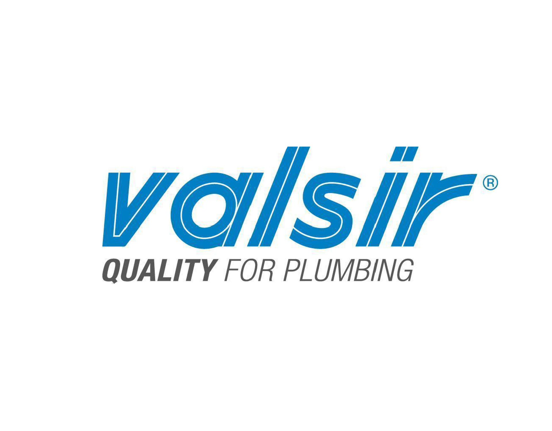 Das Logo von Valsir zeigt den Markennamen in blauer Schrift und den Slogan 